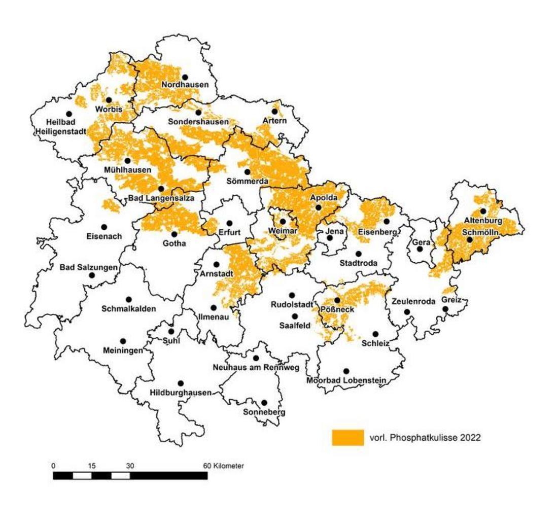 Vorläufige Gebietskulisse 2023 zum Schutz der Gewässer vor Verunreinigungen durch Phosphat