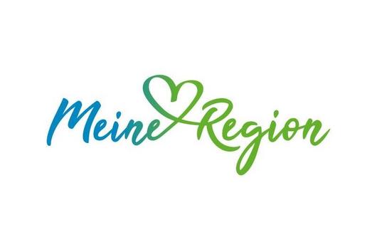 Logo "Meine Region" - Stilisiertes Herz mit dem Schriftzug "Meine Region"